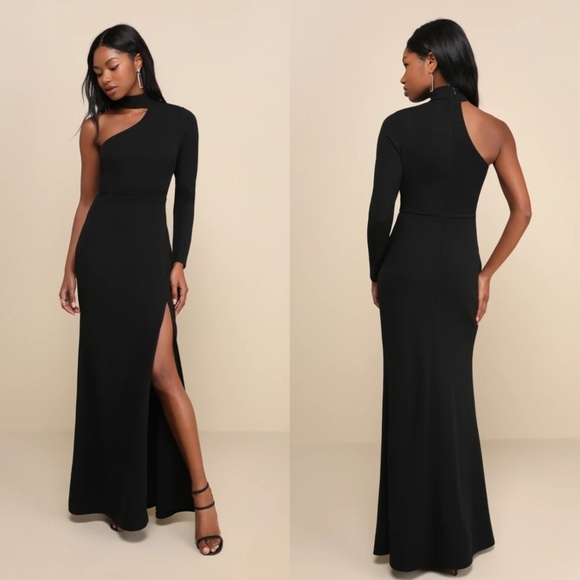 Lulus Keep It Interesting Black Cutout One-Shoulder Maxi Dress S Wedding Party - Picture 1 of 9